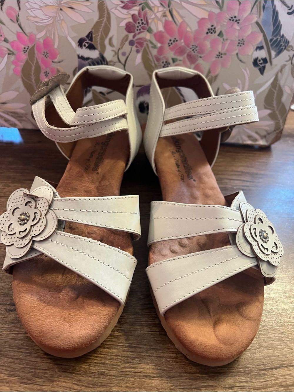 Walking Cradles Cream Floral Strap Sandals
